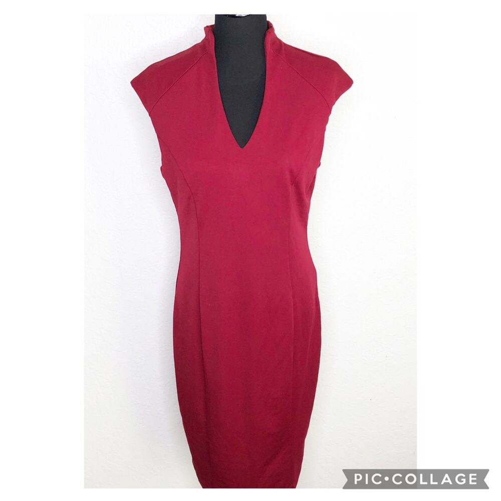 Alexia‎ Admor red v neck cap sleeve midi sheath dress size Large holiday party